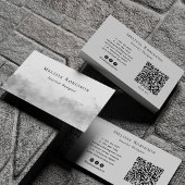 Grey Silver Abstract Smoke QR Code & Social Media 名刺