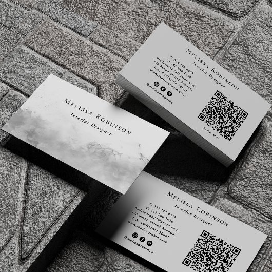 Grey Silver Abstract Smoke QR Code & Social Media 名刺