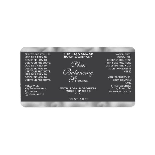 Grey Silver Cosmetics Small Dropper Bottle Label  ラベル (正面)