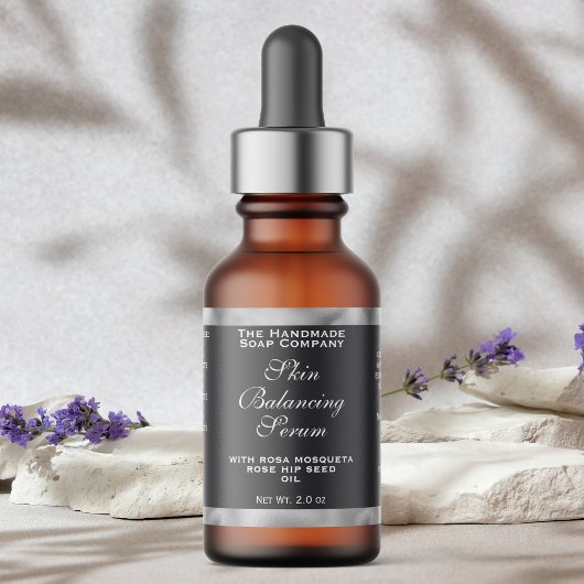 Grey Silver Cosmetics Small Dropper Bottle Label  ラベル