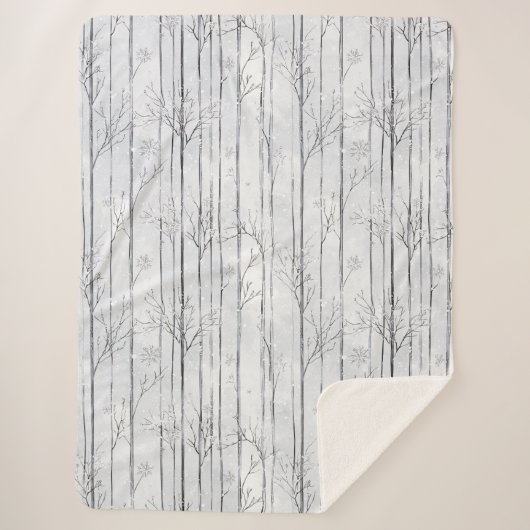Grey Silver Snowflake Trees   シェルパブランケット (正面)
