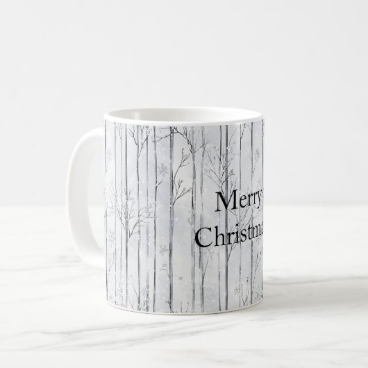 Grey Silver Snowflake Trees Christmas コーヒーマグカップ (正面左)