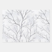 Grey Silver Snowflake Trees Christmas ラッピングペーパーシート (正面2)