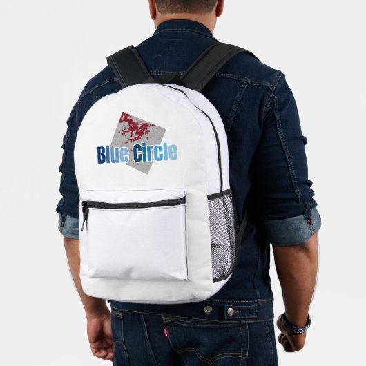 Grey Square with Red Stain and Blue Circle Text プリントバックパック (インサイチュ (モデル))