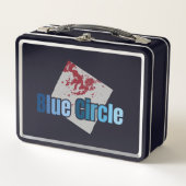 Grey Square with Red Stain and Blue Circle Text メタルランチボックス (正面)