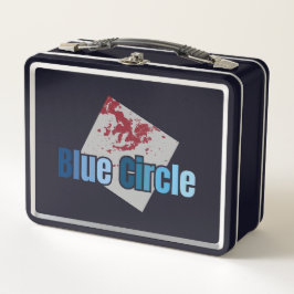 Grey Square with Red Stain and Blue Circle Text メタルランチボックス