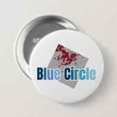 Grey Square with Red Stain and Blue Circle Text 缶バッジ (正面&裏面)