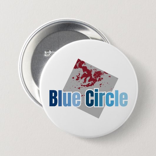 Grey Square with Red Stain and Blue Circle Text 缶バッジ (正面&裏面)