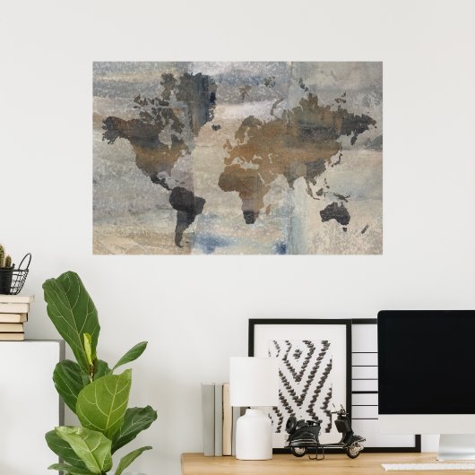 Grey Stone Map Of The World ポスター (ホームオフィス)
