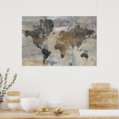 Grey Stone Map Of The World ポスター (キッチン)
