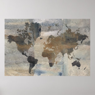Grey Stone Map Of The World ポスター