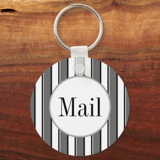 Grey Stripes on White Editable Mail Key Keychain キーホルダー (正面)