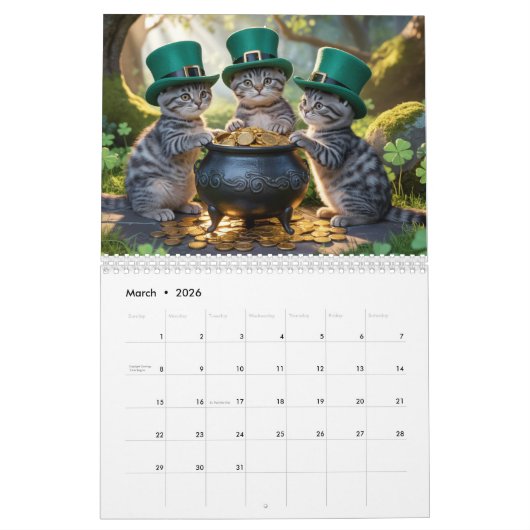 Grey Tabby Calendar カレンダー (3月 2026)