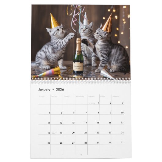 Grey Tabby Calendar カレンダー (1月 2026)