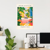 Grey Tabby Cat Bath Art Print Matisse Style ポスター (ホームオフィス)