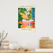 Grey Tabby Cat Bath Art Print Matisse Style ポスター (キッチン)