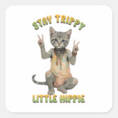 Grey Tabby Cat Boho Stay Trippy Little Hippie スクエアシール (正面)