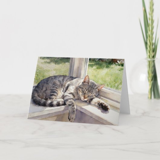 Grey Tabby Cat Study C In Watercolors カード (正面)