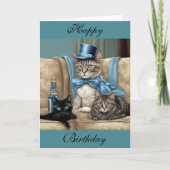Grey tabby cat with a cape and top hat birthday カード (正面)