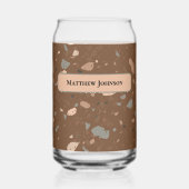 Grey Tan Glass Chips Brown Retro Terrazzo Pattern ガラス缶 (正面)