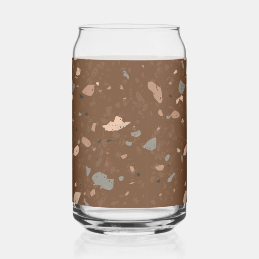 Grey Tan Glass Chips Brown Retro Terrazzo Pattern ガラス缶 (裏面)