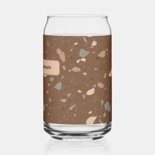 Grey Tan Glass Chips Brown Retro Terrazzo Pattern ガラス缶 (左)