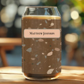 Grey Tan Glass Chips Brown Retro Terrazzo Pattern ガラス缶