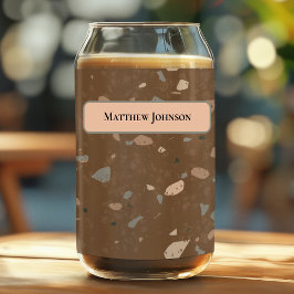Grey Tan Glass Chips Brown Retro Terrazzo Pattern ガラス缶
