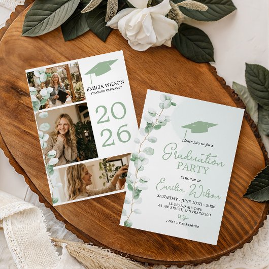 Grey Toile de Jouy Graduation Invitation 招待状