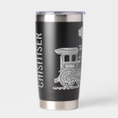Grey train graphic full name drinks bottle 保温保冷タンブラー (左面)