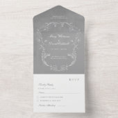 Grey Velvet Elegant Baroque Frame Wedding オールインワン招待状 (内側)