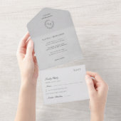 Grey Velvet Laurel Wreath Minimalist Wedding オールインワン招待状 (貼ってはがせる)