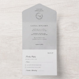 Grey Velvet Laurel Wreath Minimalist Wedding オールインワン招待状