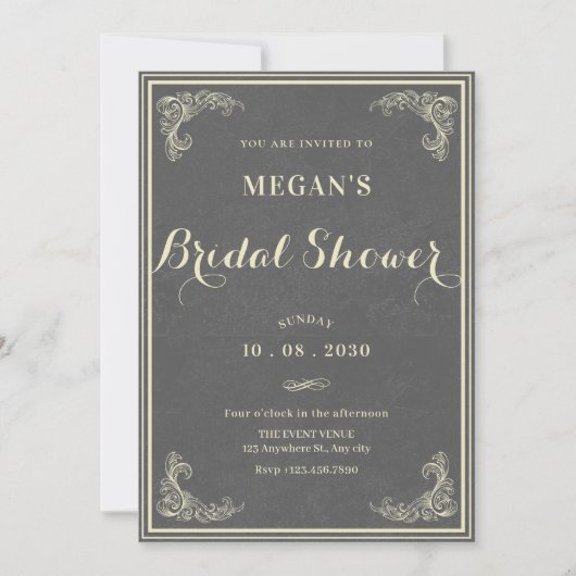 Grey vintage elegant baby shower  招待状 (正面)