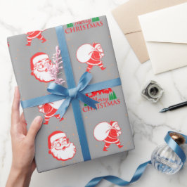 grey vintage santa claus christmas wrapping paper  ラッピングペーパー