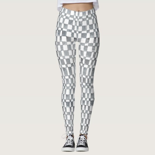 Grey Watercolour Checks Leggings レギンス (正面)