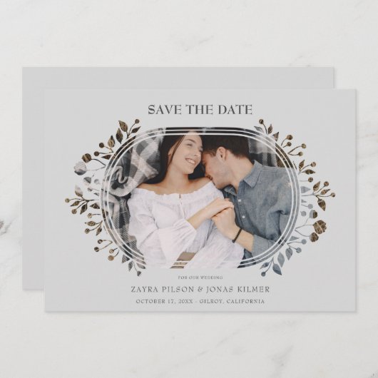 Grey Wedding Fancy Ornament Frame Flowers Photo (正面/裏面)