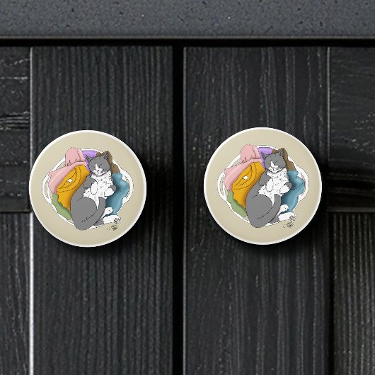 Grey White Cat Hair Laundry セラミックノブ