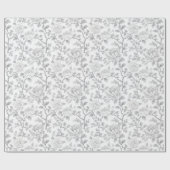 Grey White Floral Wedding ラッピングペーパー (フラット)