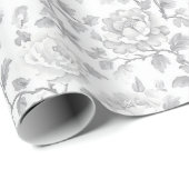Grey White Floral Wedding ラッピングペーパー (ロールコーナー)