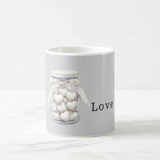 Grey White Hearts   コーヒーマグカップ (中央)