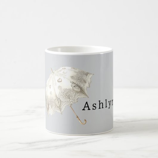 Grey White Hearts Umbrella コーヒーマグカップ (中央)