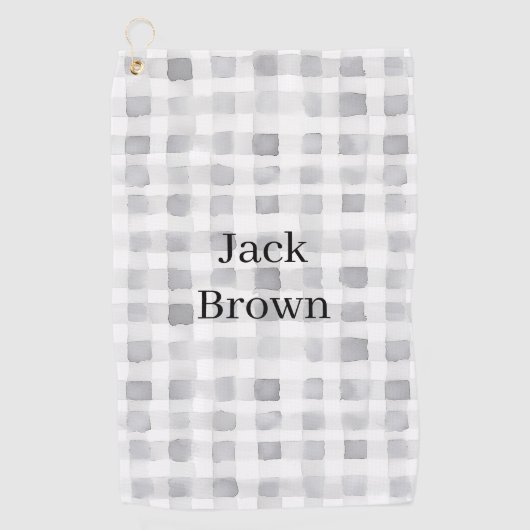 Grey White Plaid Stripes ゴルフタオル (正面)