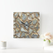 Grey White Stones Trimmed in Gold スクエア壁時計 (ホーム)