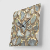 Grey White Stones Trimmed in Gold スクエア壁時計 (傾斜)