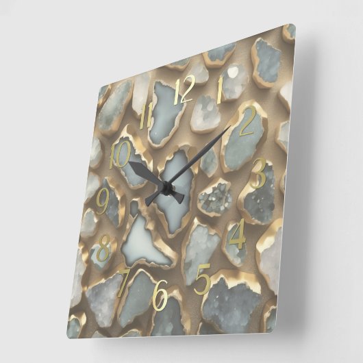 Grey White Stones Trimmed in Gold スクエア壁時計 (傾斜)