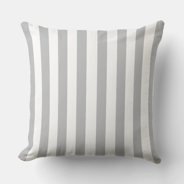 Grey & White Striped  アウトドアクッション (正面)