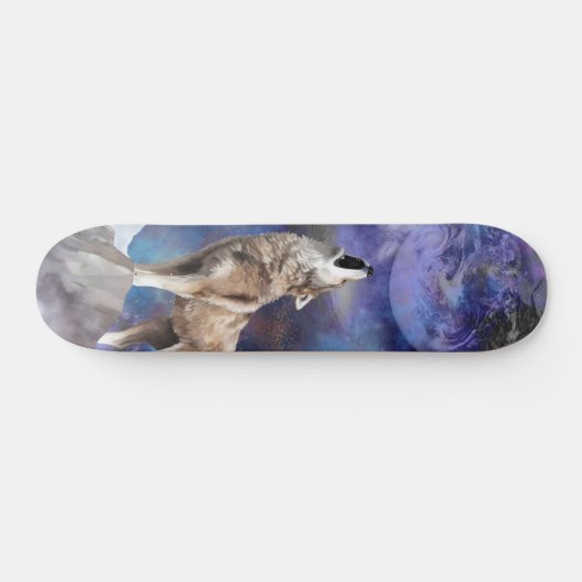 Grey Wolf Howling at the Moon Skate Deck スケートボード (横)