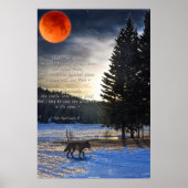 Grey Wolf, Snow, Blood Moon & Lake w Wolf Poem ポスター (正面)