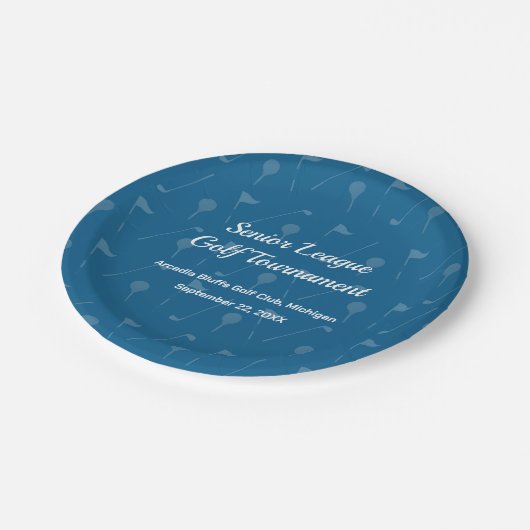 GreyBlue Golf Ball/Flag Pattern ペーパープレート (アングル)